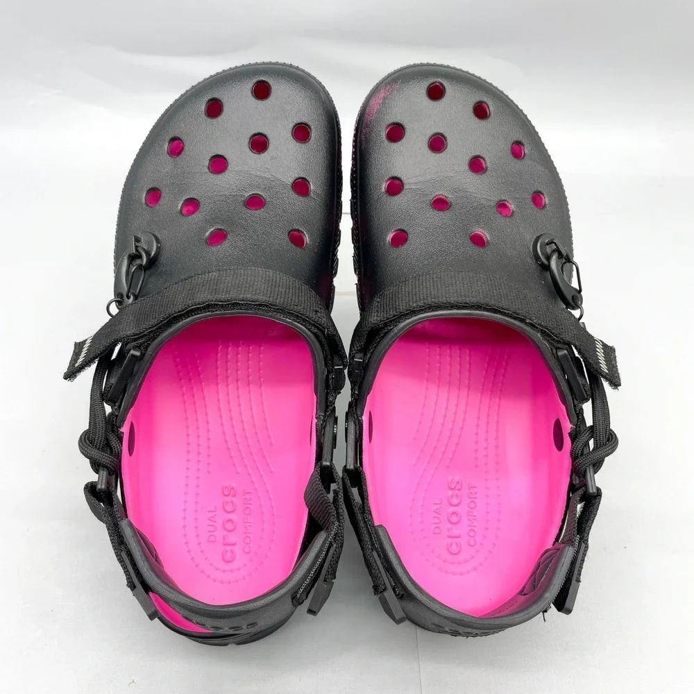 Crocs Mens 9 Duet Max 2 Clog Post Malone Black Pink Slip On Comfort Cyberpunk